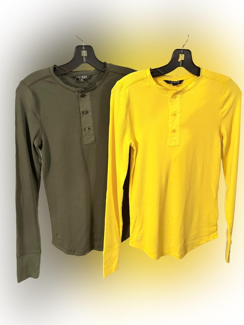 Lauren Ralph Lauren Set Of 2 Ribbed Henley Tops 1-yellow 1-Olive Sz S/P NEW